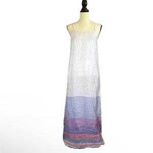 C&C California White Pastel Stripe 100% Linen Maxi Dress Summer Casual Beachy XS